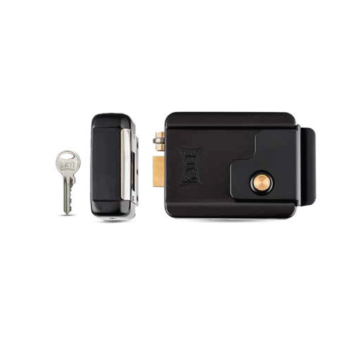 قفل كهربائي خارجي يركّب سطحياً للأبواب الخشبية والمعدنية، مزوّد بزر دفع وبكرة (رولر)