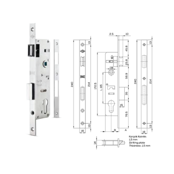 قفل مخفي بأسطوانة (نوع ضيّق) لأبواب PVC